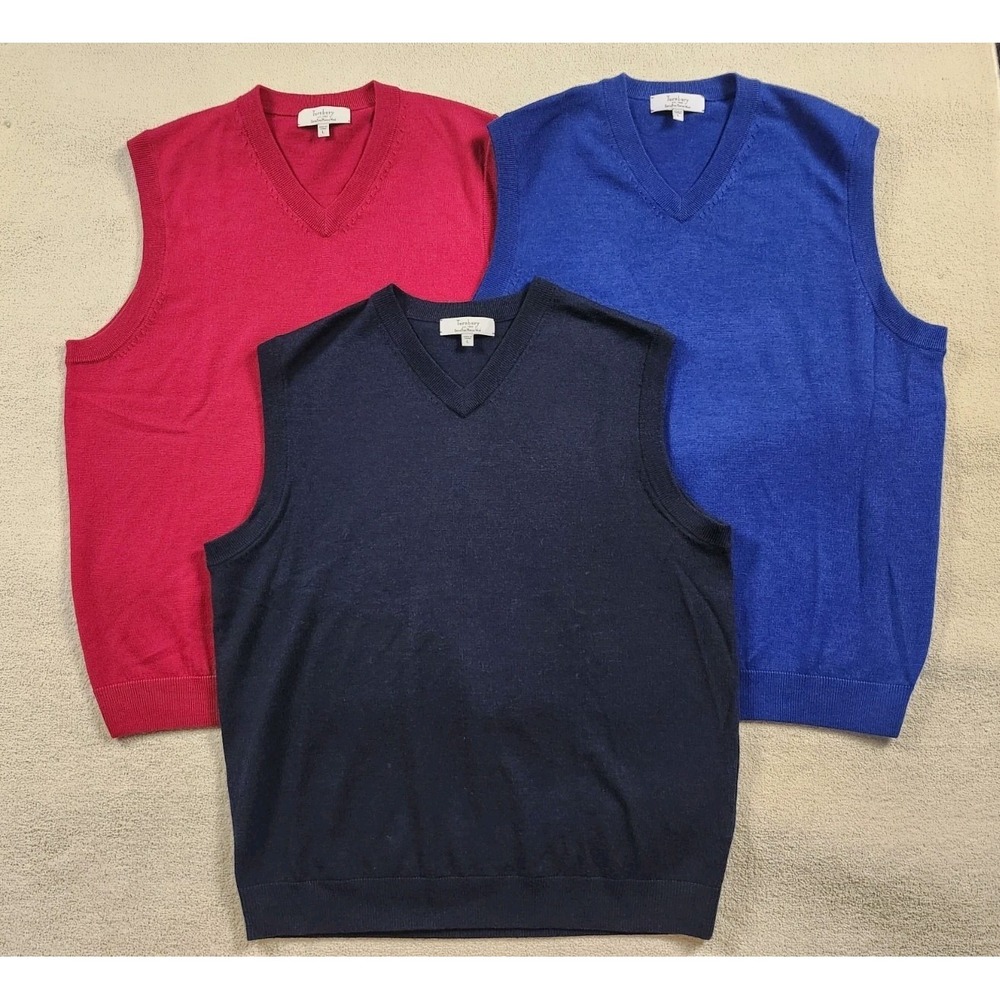 Turnbury Sweater LOT of 3 Vests Men L  Extra Fine Merino Wool V Neck Pullover